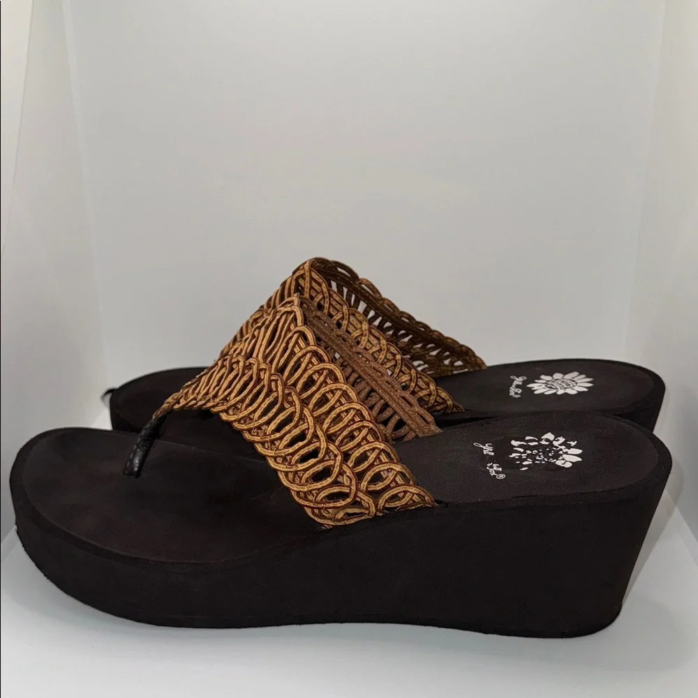 Yellow Box Platform Wedge Sandals w Boho Woven Upper Women’s 10 Tan & Brown - Picture 5 of 10